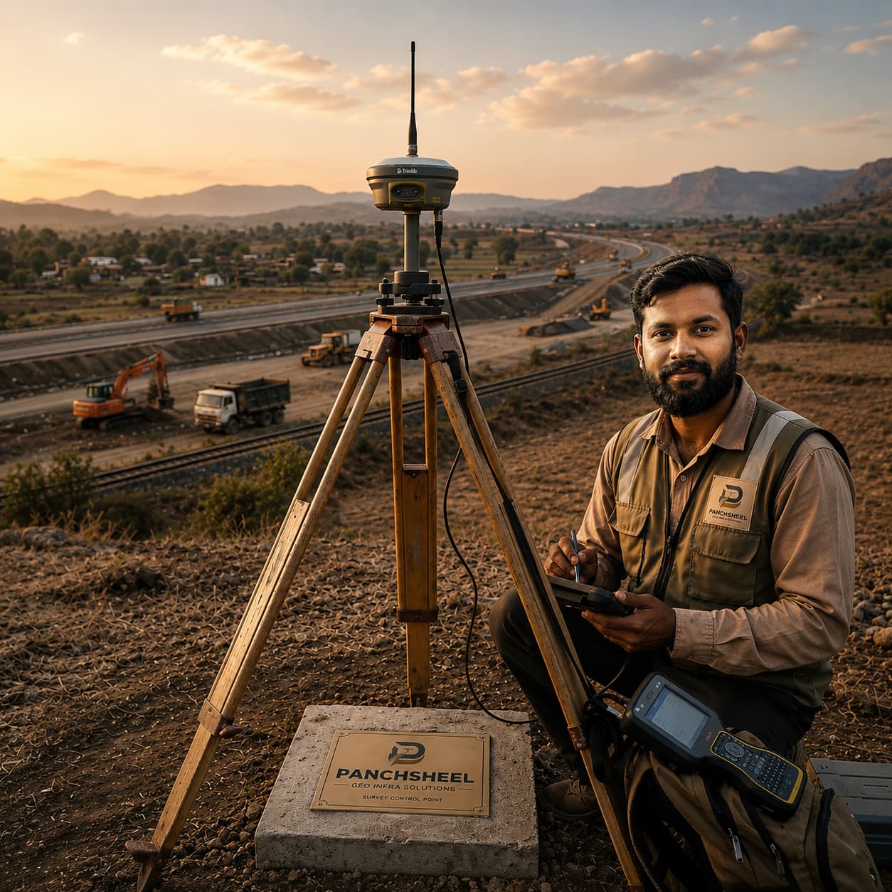 Professional DGPS equipment set up at an infrastructure project site