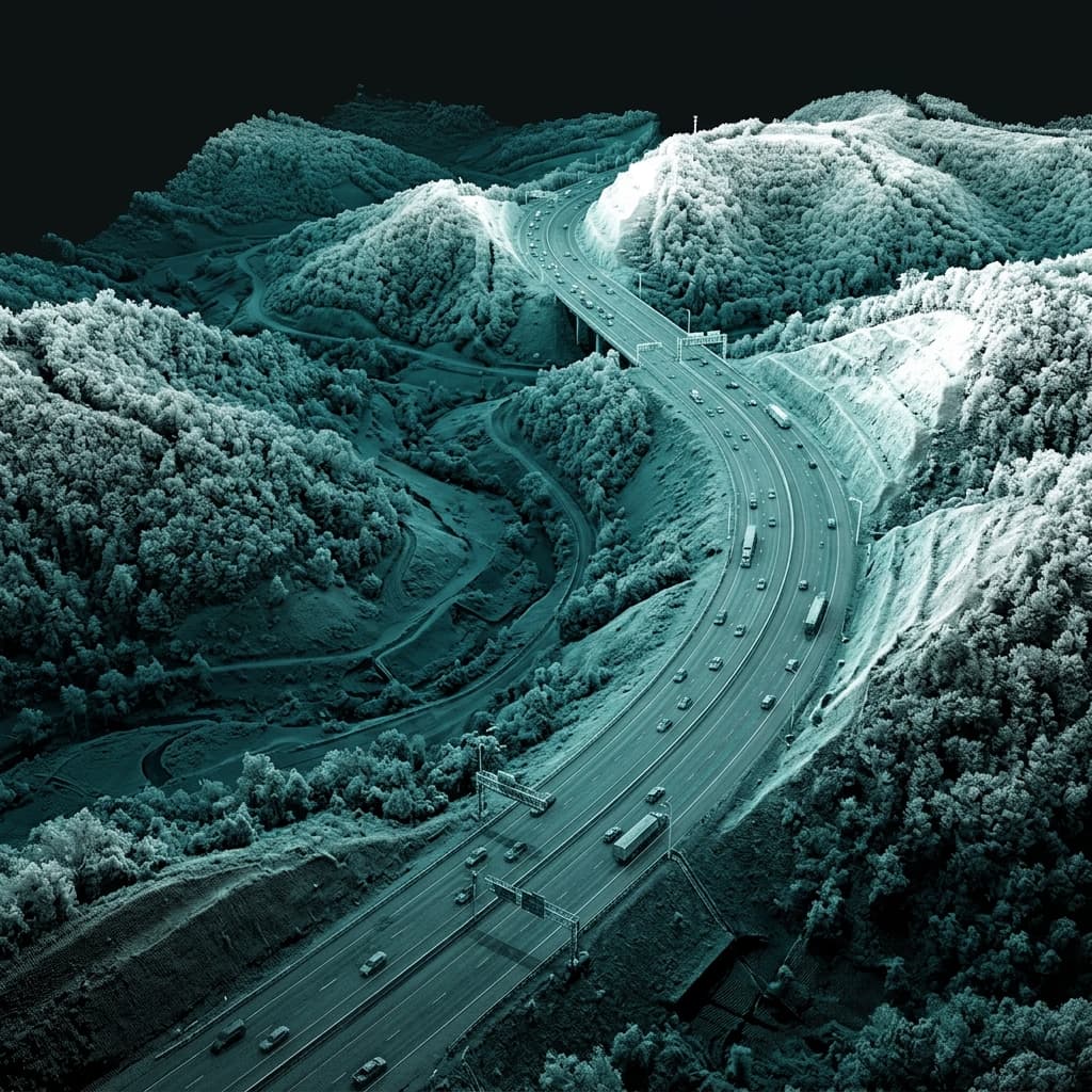 LiDAR point cloud visualisation of a highway corridor terrain survey